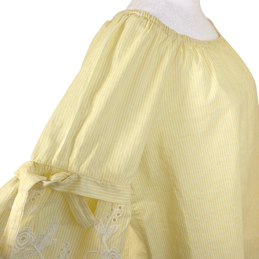 Fever Boho Peasant Blouse with Embroidered Bell Sleeves Yellow White Striped L - Picture 6 of 16
